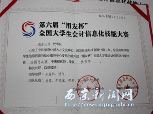 学生在全国会计信息化大赛中获奖